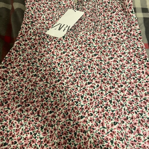 Zara NWT Linen Blend Floral Mini Dress Pink Green XS - Picture 6 of 7